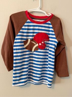 Be Mine Blue Stripe Football Appliqué Long-Sleeve Shirt